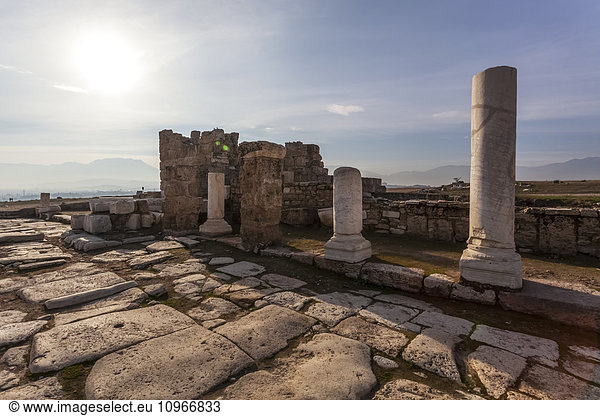 'Ruins of ancient Laodicea  a prosperous Roman market town on the trade route from the east  famous for its woolen and cotton cloths  and an early centre of Christianity and one of the Seven Churches of Revelation; Laodicea  Turkey'