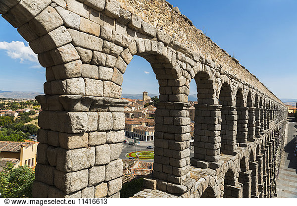 'Segovia's Aqueduct is one of the architectural symbols of Spain  built in the 2nd Century A.D; Segovia city  Castilla Leon  Spain'
