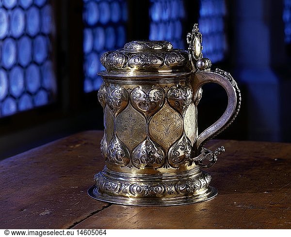 Ãœ SG. hist.  Alkohol  Bier  Bierkrug  Deckelhumpen  Silber  vergoldet  Konstanz um 1560