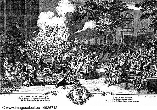 Ãœ SG hist.  Geld  Aktien  Karikatur 'Das GlÃ¼ck der Aktien'  Satire aus GrÃ¼ndungsschwindel und Spekulationen  Anfang 18. Jahrhundert  Kupferstich von Picart  1720 Ãœ SG hist., Geld, Aktien, Karikatur 'Das GlÃ¼ck der Aktien', Satire aus GrÃ¼ndungsschwindel und Spekulationen, Anfang 18. Jahrhundert, Kupferstich von Picart, 1720,