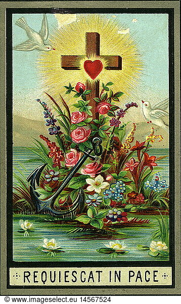 Ãœ SG hist.  Religion  Christentum  Andachtsbilder  'Requiescat in Pace'  Rosenheim  1890 Ãœ SG hist., Religion, Christentum, Andachtsbilder, 'Requiescat in Pace', Rosenheim, 1890,