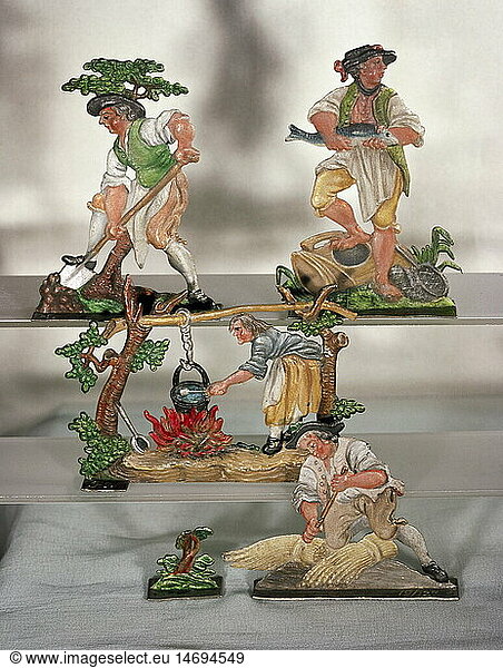 Ãœ SG. hist.  Spielzeug  Zinnfiguren  Jahreszeiten  von Johann Georg Hilpert  NÃ¼rnberg  um 1780
