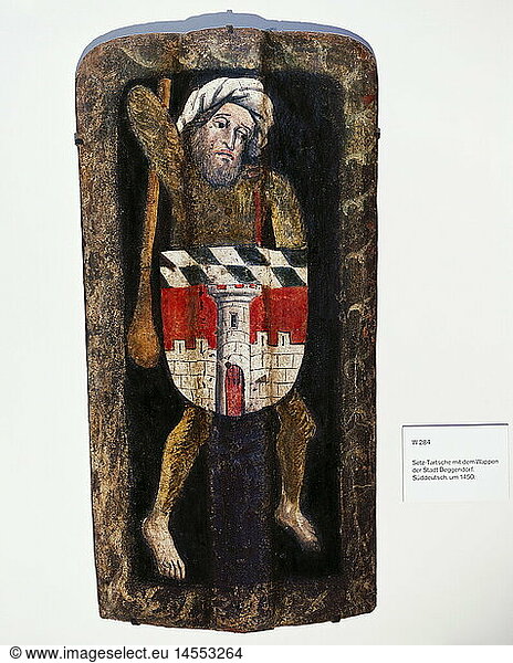 Ãœ SG. hist.  Waffen  Schutzwaffen  Schilde  Setztartsche mit Wappen der Stadt Deggendorf  Bayern  um 1450