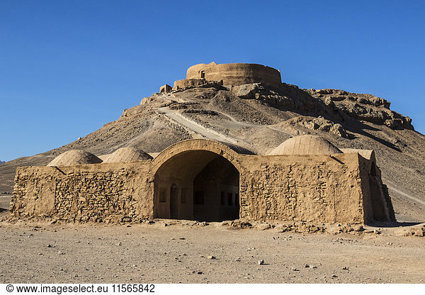 'Small adobe structure by the Zoroastrian Towers of Silence; Yazd  Iran'