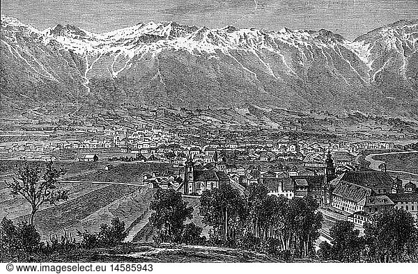 Ã–sterreich hist.- StÃ¤dte  Innsbruck  Ansicht  Xylografie 1893 Ã–sterreich hist.- StÃ¤dte, Innsbruck, Ansicht, Xylografie 1893,