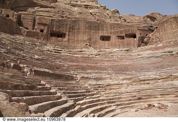 'Stone steps and rectangular openings carved in stone; Petra  Jordan'