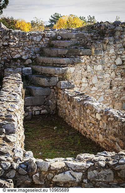 'Stone wall and steps ruins; Philippi  Greece'