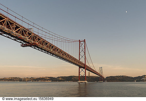 25th of April Bridge in Lisbon at sunset  Portugal