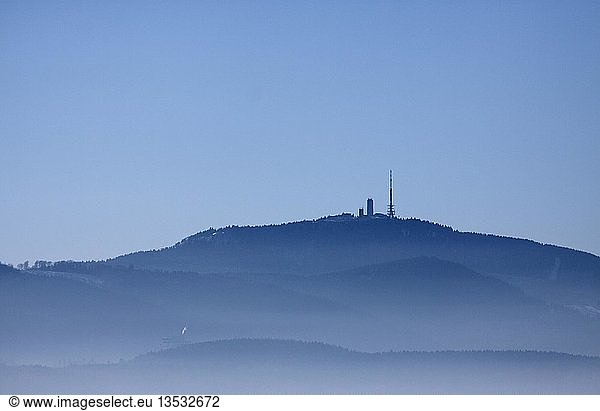 'The hill ''Inselsberg'' surrounded by fog  Thuringia  Germany  Europe'