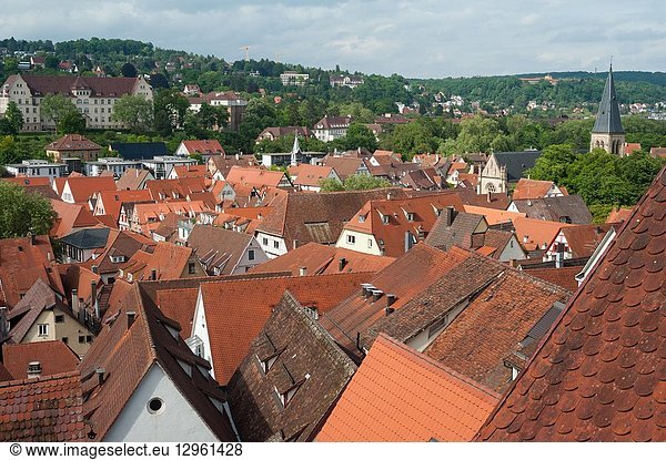 05. 06. 2017  Tuebingen  Baden-Wuerttemberg  Germany  Europe - An elevated city view of the roofscape of Tuebingen's old town.