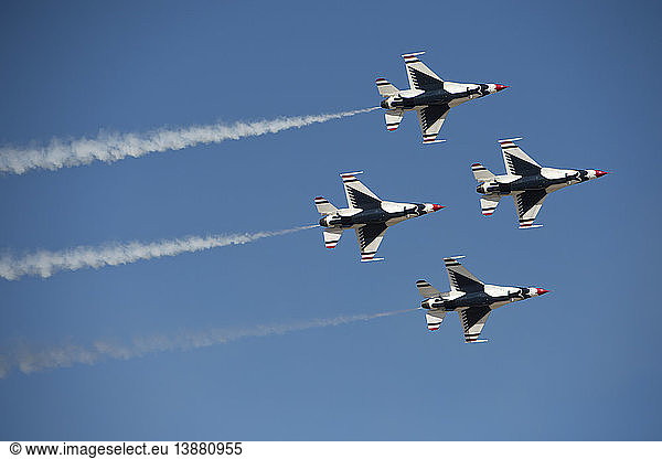 'USAF Thunderbirds flying in the ''diamond opener'' formation'