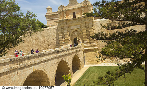 'Walkway to the entrance to the city of Mdina ; Mdina  Malta'