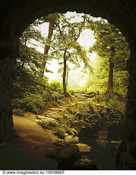 A arch and walkway in Central Park  Manhattan  NYC.
