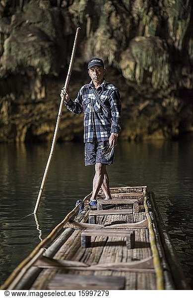 A boatman at the inside the Tham Lot cave  Pang Mapha  Pai  Thailand.