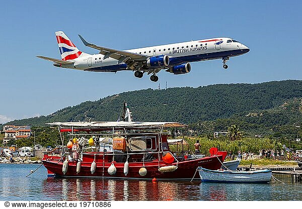 A British Airways Boeing 737-800 aircraft with the registration G-LCYO at Skiathos Airport  Greece  Europe