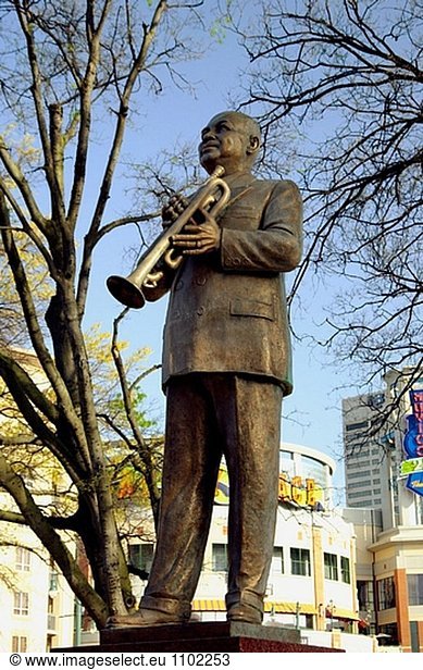 A bronze statue of W.C. Handy on Beale Street in Memphis  Tennessee recognizing him as the Father of the Blues