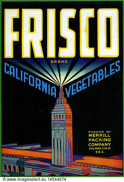 A3  C  SG hist.  Werbung  Nahrungsmittel  GemÃ¼se  Frisco Brand  California Vegetables  1920er Jahre