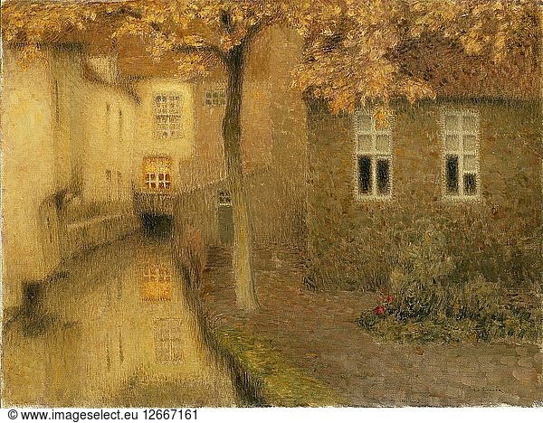 A Canal in Bruges at Dusk  c1898. Artist: Henri Eugene Le Sidaner.