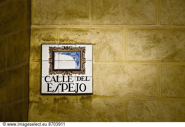A cartel of Mirror street in the old town of Madrid  Spain.