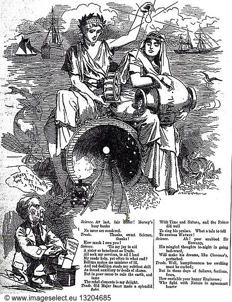 A cartoon commenting on the opening of the Mersey tunnels