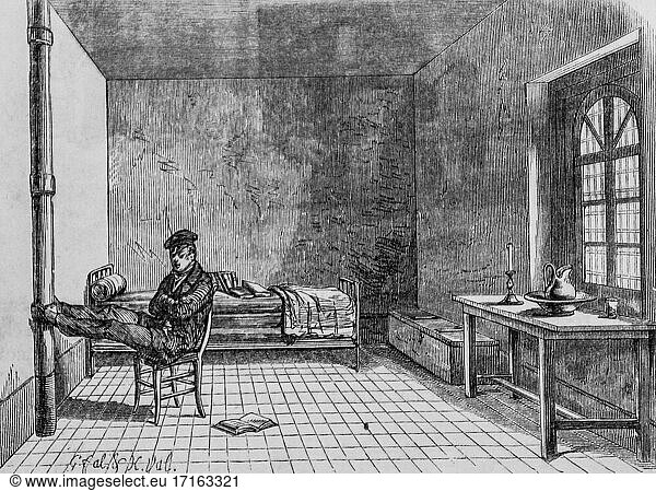 A cell at the house of detention  paris table by edmond texier  editor paulin et le chevalier 1852.
