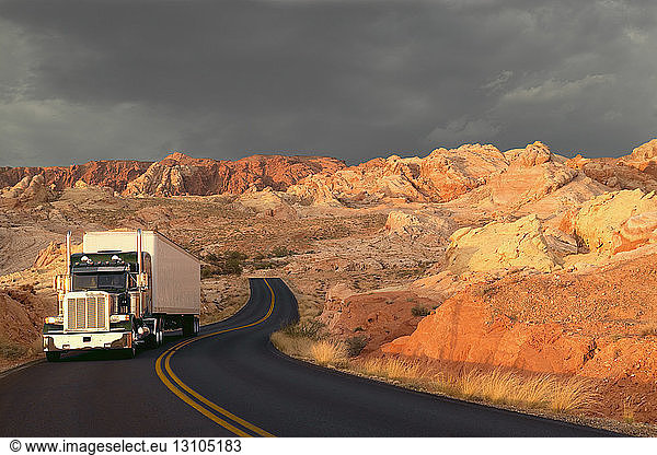 A commercial sleeper truck on the highway in Nevada  USA