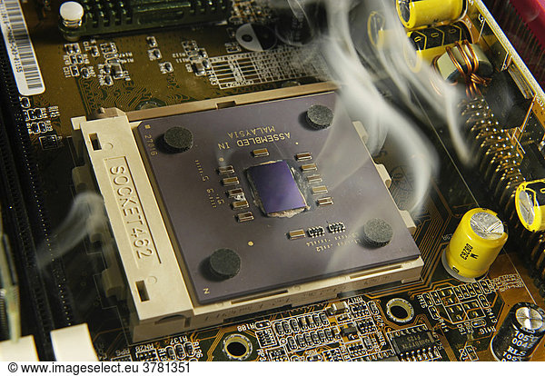A CPU smoking through overheating