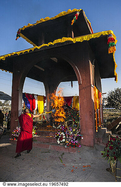 A Cremation Ceremony Of Former King Of Mustang In Teku  Nepal