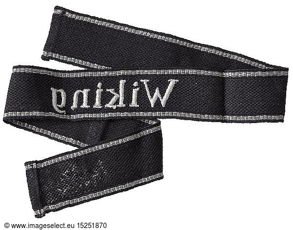 A cuff title of the Waffen-SS Division 'Wiking' RZM machine-embroidered issue for enlisted men and UnterfÃ¼hrer. Unused and in its full length of 48 cm. historic  historical  20th century  1930s  1940s  Waffen-SS  armed division of the SS  armed service  armed services  NS  National Socialism  Nazism  Third Reich  German Reich  Germany  military  militaria  utensil  piece of equipment  utensils  object  objects  stills  clipping  clippings  cut out  cut-out  cut-outs  fascism  fascistic  National Socialist  Nazi  Nazi period