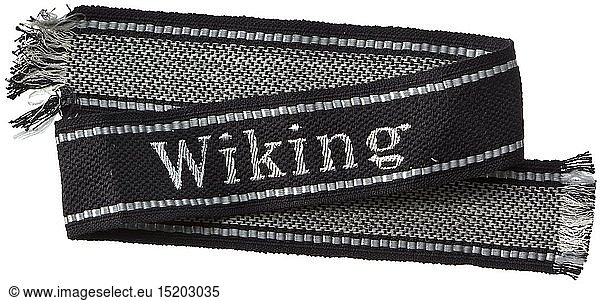 A cuff title 'Wiking' Machine-woven 'BeVo-like' issue. Length 43 cm. historic  historical  20th century  1930s  1940s  Waffen-SS  armed division of the SS  armed service  armed services  NS  National Socialism  Nazism  Third Reich  German Reich  Germany  military  militaria  utensil  piece of equipment  utensils  object  objects  stills  clipping  clippings  cut out  cut-out  cut-outs  fascism  fascistic  National Socialist  Nazi  Nazi period