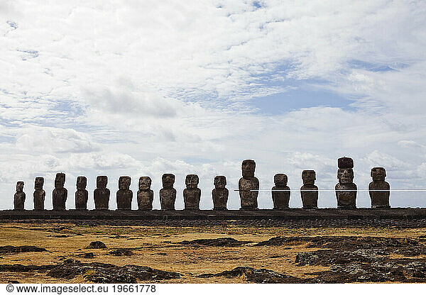 A famous relic of a historic culture. Moi are lined up on the world's most remote island.