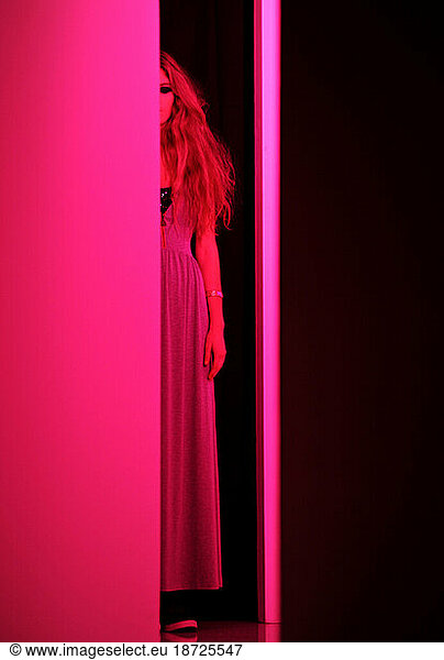 A fashion model makes her way down the runway during Fashion Week L.A.