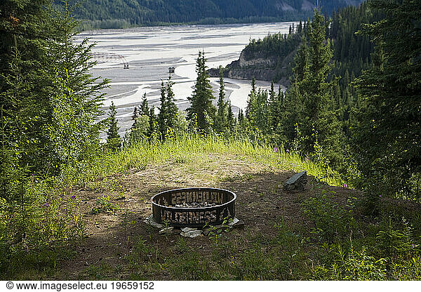 A fire pit  at a wilderness lodge near McCarthy  Wrangell-St. Elias National Park  Alaska.