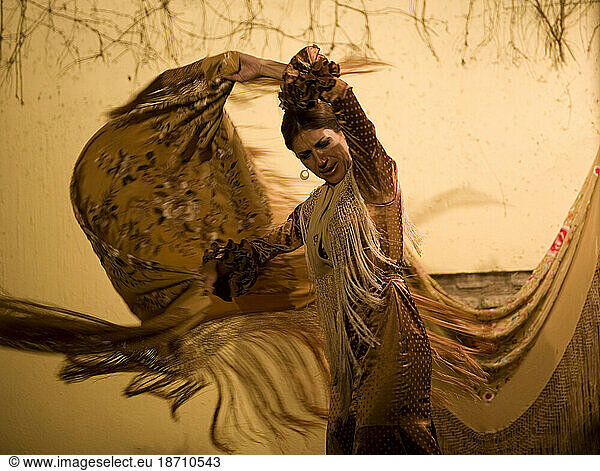 A Flamenco dancer  or bailaor  performs in Cordoba  Andalusia  Spain.