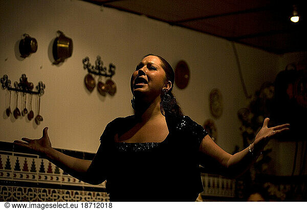 A Flamenco singer  or cantaora  performs in Cadiz  Andalusia  Spain.
