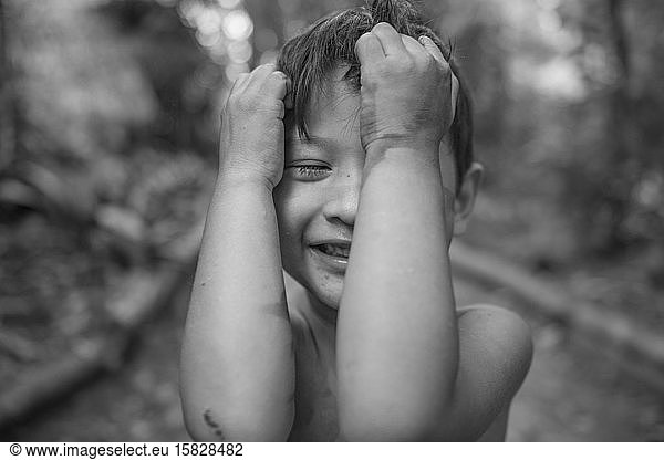A friendly and happy indigenous boy from the Brazilian Amazon
