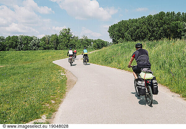 A group of cyclists in the Rin Route  Germany