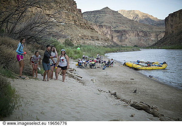 A group of people playing Bocce ball at a rafting trip camp  Green River  Desolation/Gray Canyon section  Utah  USA