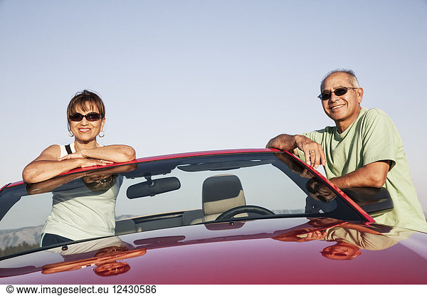 A hip senior Hispanic couple on a road trip in eastern Washington State  USA.