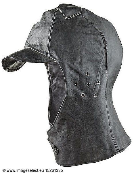 A leather helmet for crew members of small battle units depot piece by Gustav Nisch  Vienna historic  historical  navy  naval forces  military  militaria  branch of service  branches of service  armed forces  armed service  object  objects  stills  clipping  clippings  cut out  cut-out  cut-outs  20th century