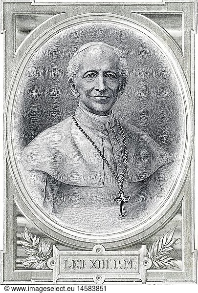 A4 Leo XIII. (Vincenzo Gioacchino Pecci)  2.3.1810 - 20.6.1903  Papst 20.2.1878 - 20.6.1903  Halbfigur  Lithografie  19. Jahrhundert