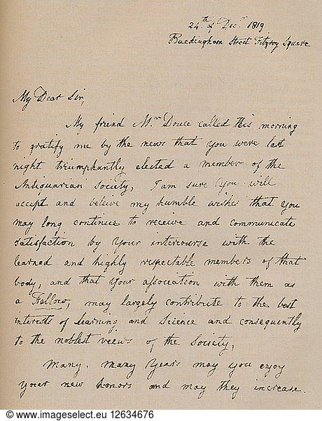 A letter from John Flaxman  24 December 1819 (1904). Artist: John Flaxman.