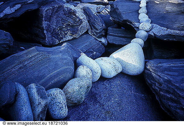 A line of smooth rounded rocks