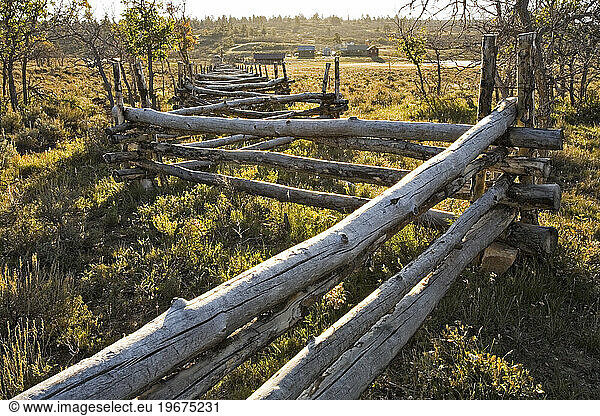 A log fence on a ranch on the Uncompahgre plateau  Colorado.