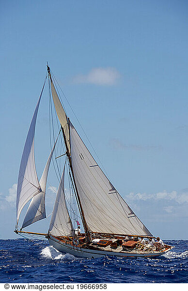 A luxury yacht sails in the 2008 Antigua Classic Yacht Regatta  British West Indies  Antigua