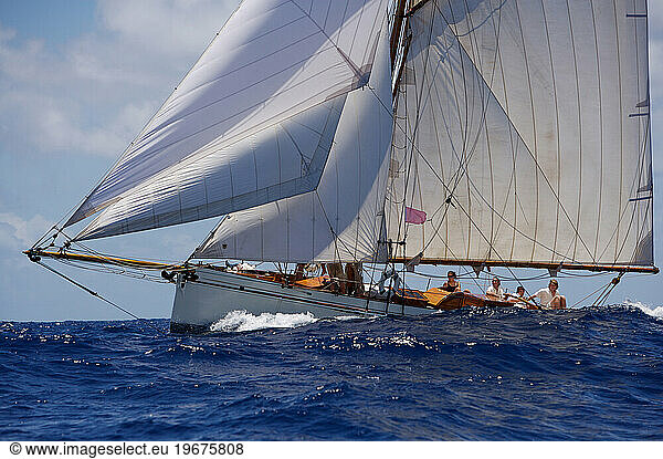 A luxury yacht sails in the 2008 Antigua Classic Yacht Regatta  British West Indies  Antigua