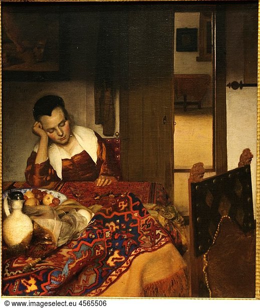 A Maid Asleep  ca 1656–57  by Johannes Vermeer Dutch  1632–1675  Oil on canvas  34 1/2 x 30 1/8 in 87 6 x 76 5 cm  Metropolitan Museum of Art  New York City