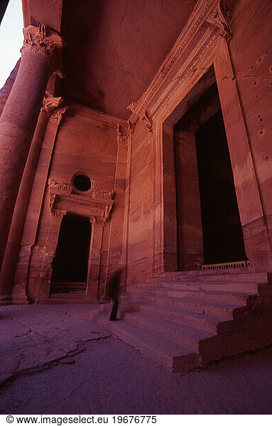 A man approaching the entrance of The Treasury (El Khazneh).
