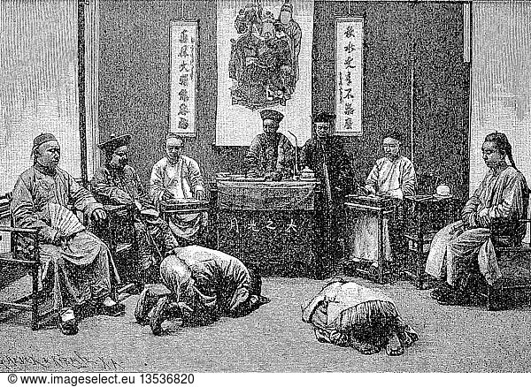 A meeting of the court in China  1850  woodcut  China  Asia