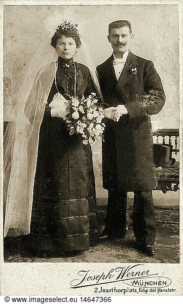 A5  Menschen hist  Hochzeit  Hochzeitspaar  Brautpaar  Visitbild  Joseph Werner  MÃ¼nchen  Deutschland  1903
